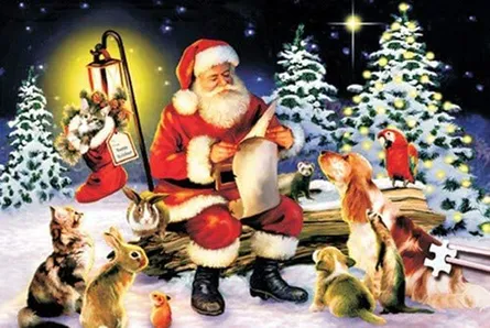 Santa surrounded by animals