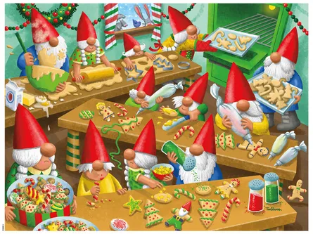 Gnomes baking festive cookies