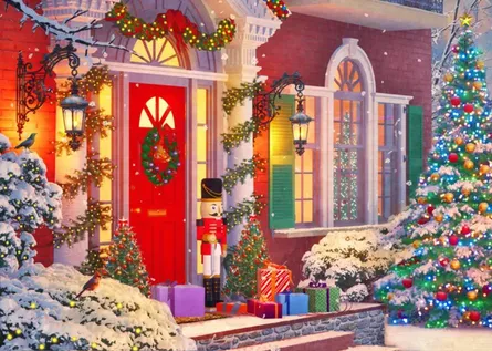 Christmas home with lit decorations