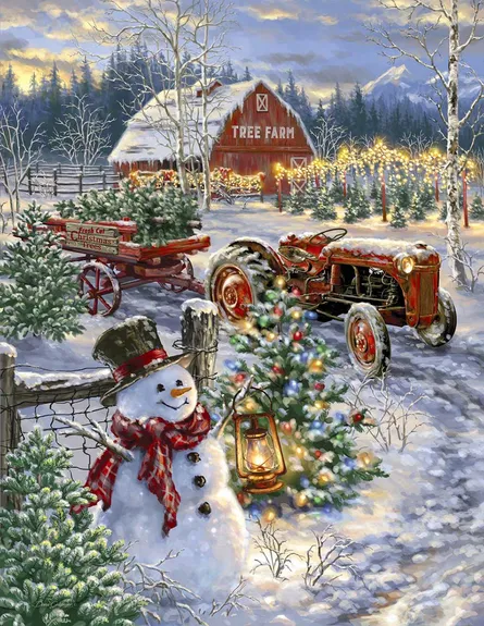 Winter holiday farm scene