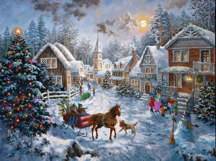 Cozy winter village scene