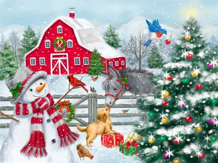 Snowy holiday farm scene