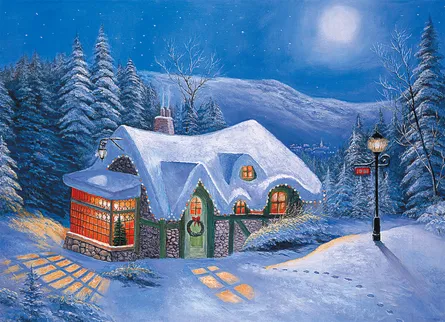 Christmas cottage in snow