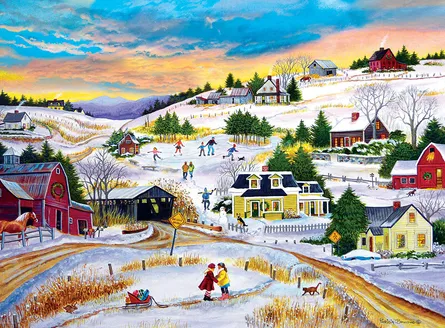 Charming winter village scene