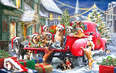 Cheerful dogs celebrating Christmas