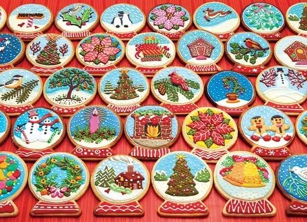 Colorful cookies with winter scenes