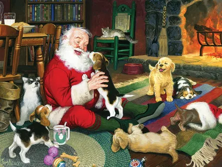 Santa claus with dogs