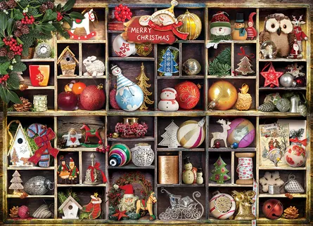 Christmas items in open display case