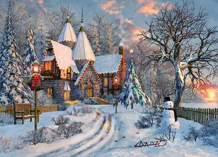 Charming winter cottage scene