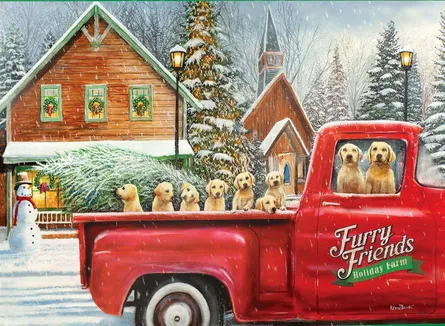 Cozy winter scene with puppies