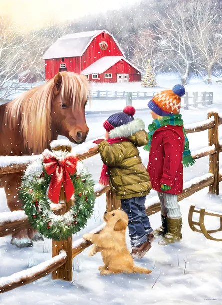 Two children petting a horse