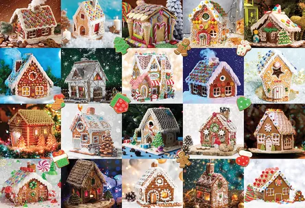 A collection of holiday gingerbread houses