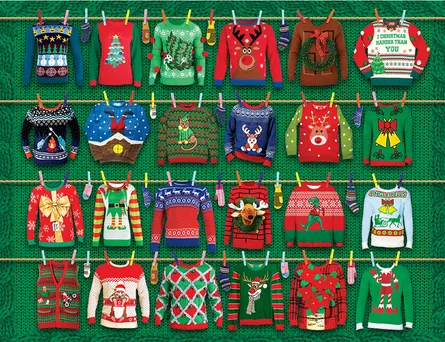 Colorful holiday sweaters display