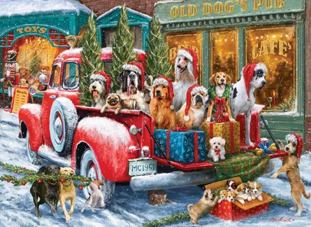 Dogs celebrate Christmas joyfully