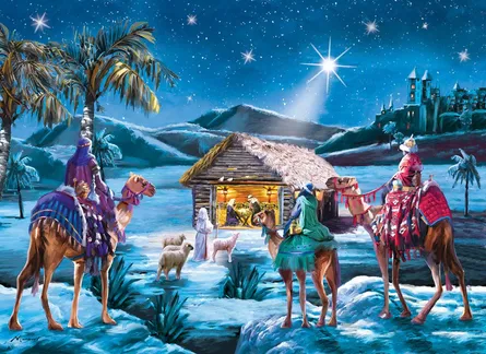 Wise men approach nativity