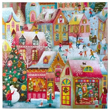 Colorful winter village scene