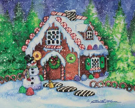 Snowy gingerbread house scene