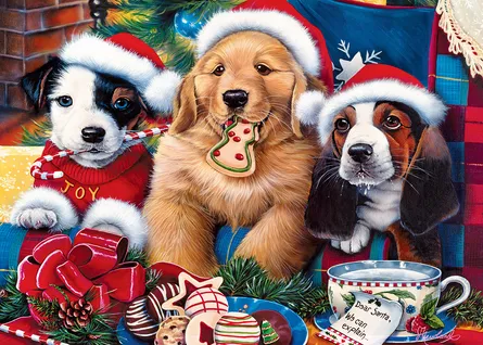 Dogs in santa hats