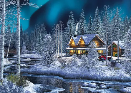 Cozy cabin in winter