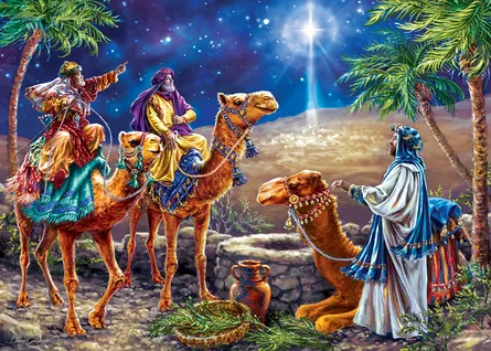 Camel riders under stars