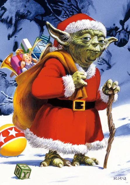 Santa Yoda brings gifts