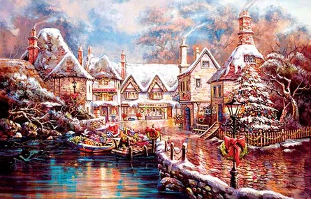 Charming snowy village scene