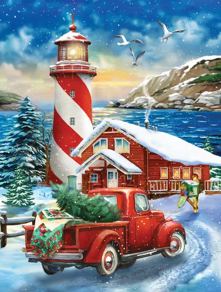 Christmas lighthouse village