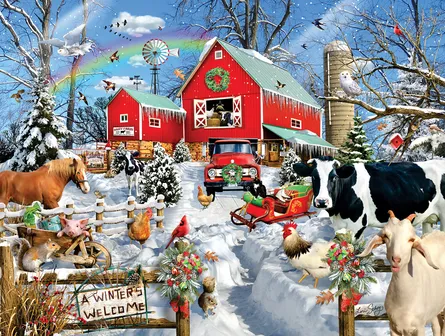 Farm winter holiday scene