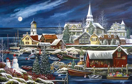 Charming winter waterfront scene