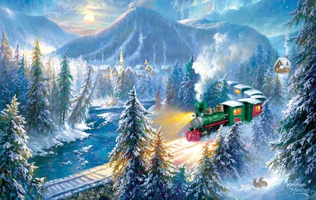 Charming winter train scene