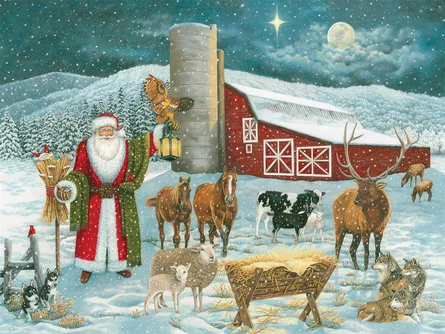 Santa enjoys a snowy farm