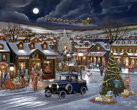 Festive winter village scene