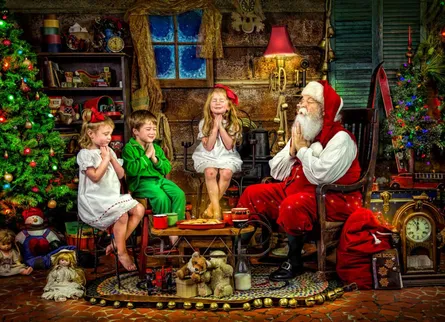 Children with Santa happily