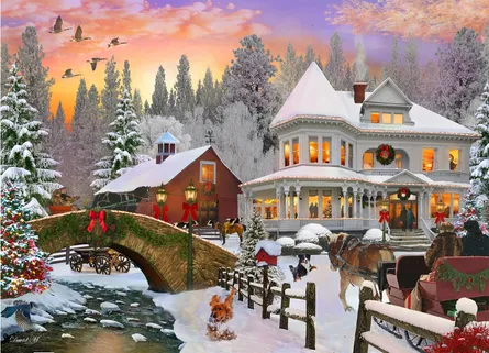 Christmas scene at sunset