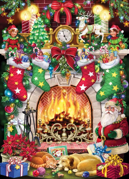 Festive Christmas fireplace scene