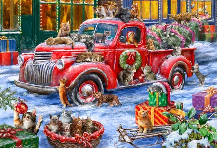 Festive cats on truck