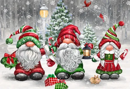 Christmas card with three santas