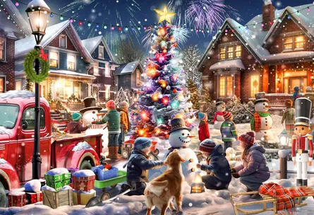 Christmas celebration town scene