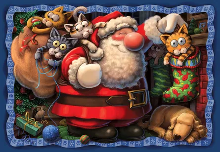 Christmas scene with santa and cat