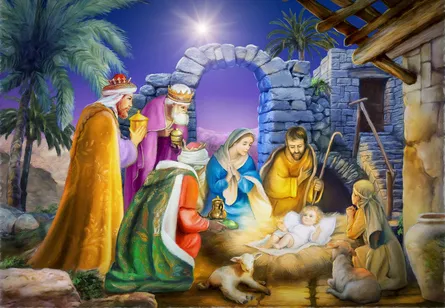 Nativity scene with visitors