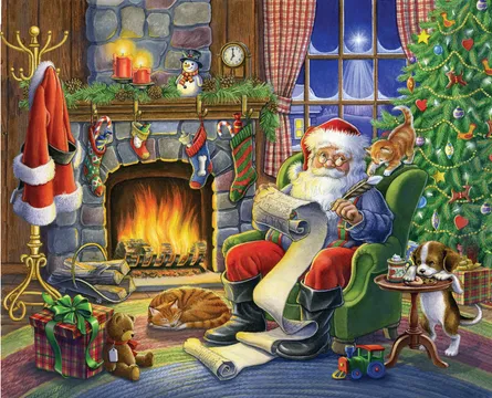 Santa sitting in fireplace