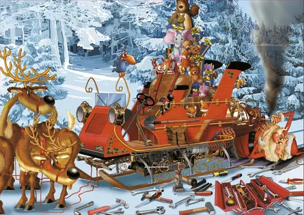 Christmas sled full of snowman parts