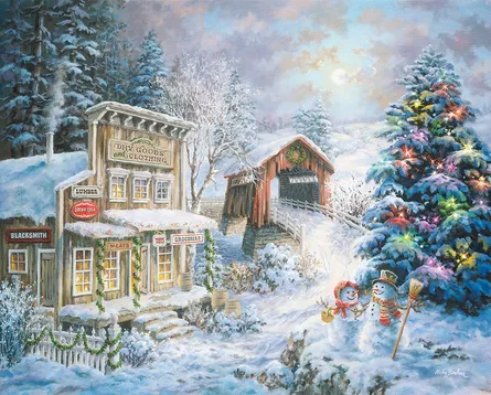 Christmas village in snow