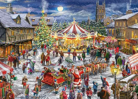 Christmas celebration, circus tent, crowded square