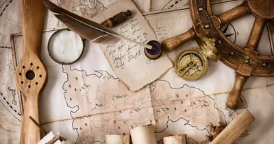 Ancient treasure map with compass
