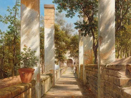 Vintage painting of a classical garden