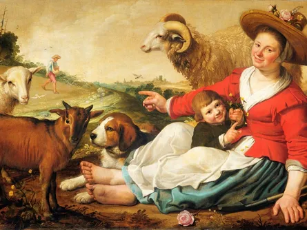 Woman and baby with animals