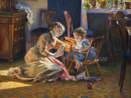 Woman and child in room