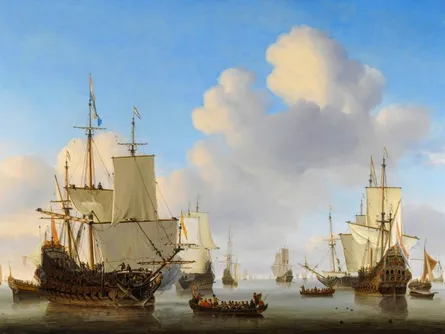 "Several ships in a harbor"