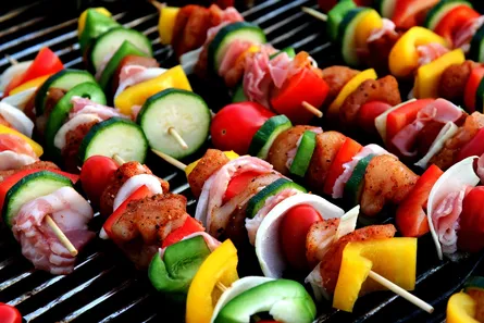 Colorful kebab on grill